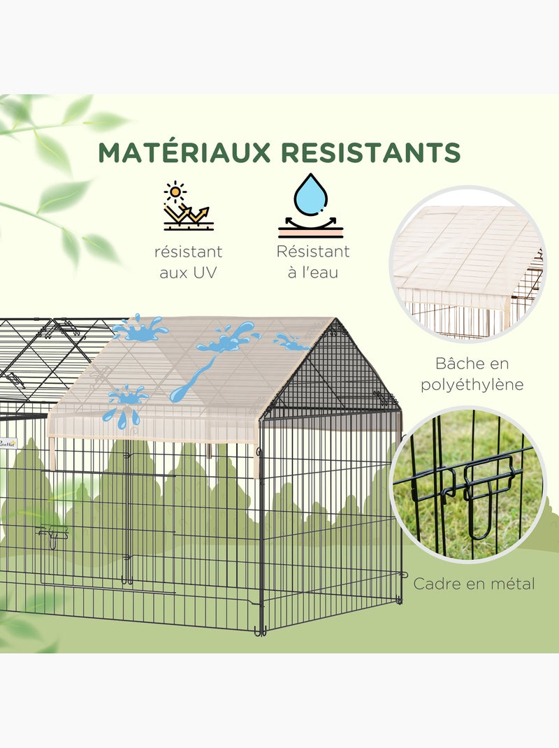 Parc enclos métal cage extérieure 3 portes et trappe surface abrité pe Beige - Kiabi