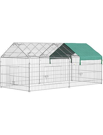 Parc enclos métal cage extérieure 3 portes et trappe surface abrité pe