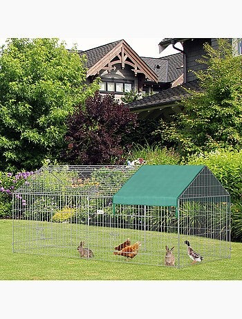Parc enclos métal cage extérieure 3 portes et trappe surface abrité pe