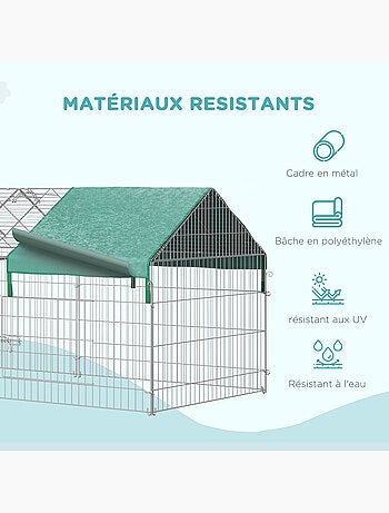 Parc enclos métal cage extérieure 3 portes et trappe surface abrité pe