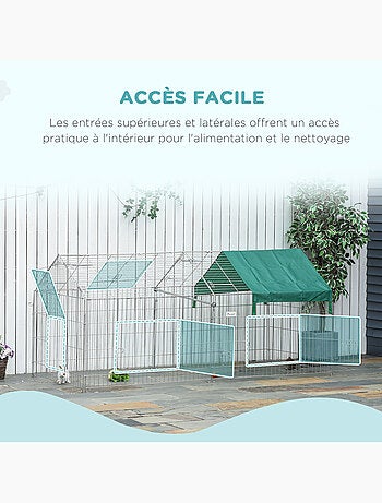 Parc enclos métal cage extérieure 3 portes et trappe surface abrité pe