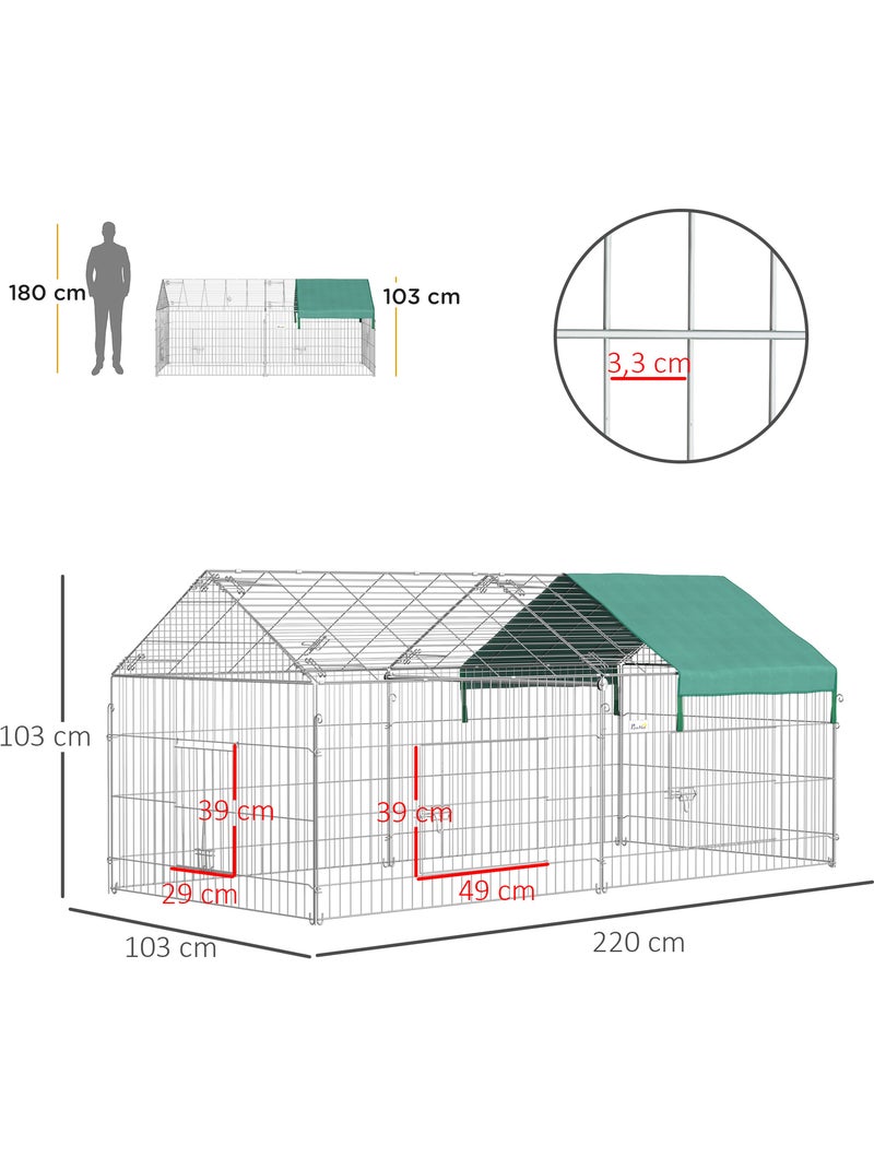 Parc enclos métal cage extérieure 3 portes et trappe surface abrité pe Vert - Kiabi