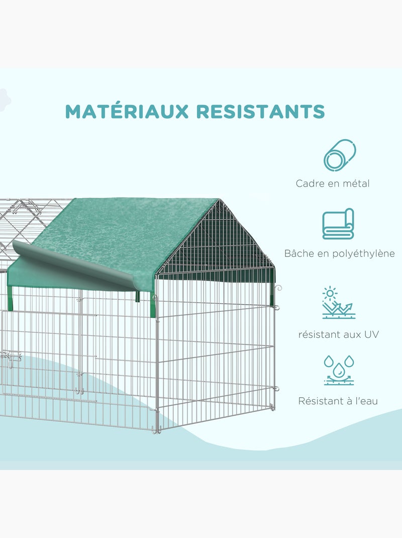 Parc enclos métal cage extérieure 3 portes et trappe surface abrité pe Vert - Kiabi