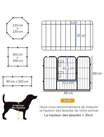 Parc enclos modulable 8 panneaux - porte - acier époxy noir