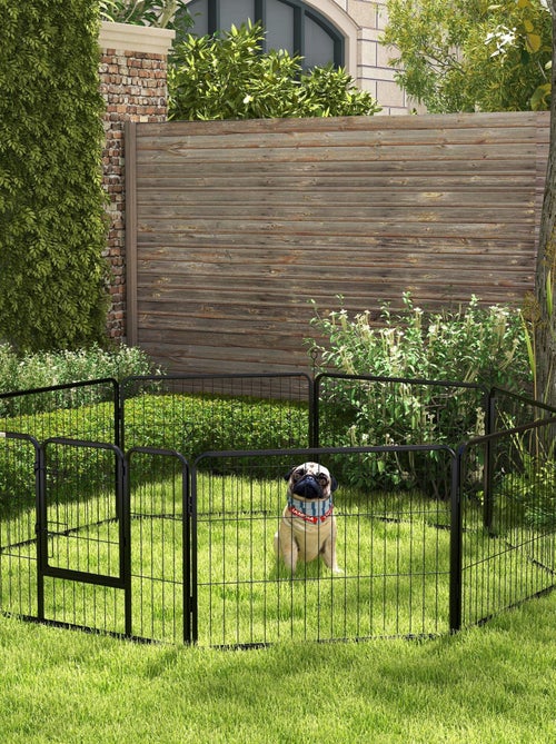 Parc enclos modulable 8 panneaux - porte - acier époxy noir - Kiabi