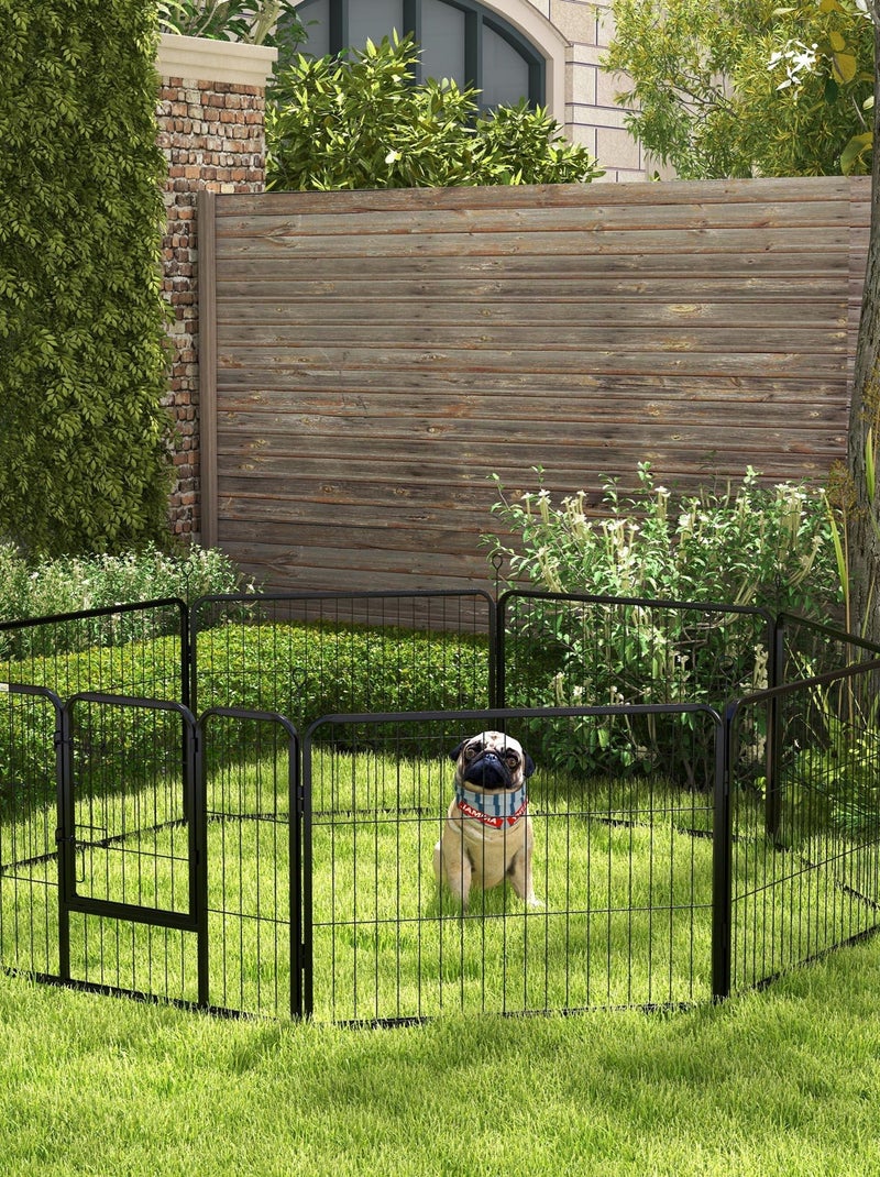 Parc enclos modulable 8 panneaux - porte - acier époxy noir Noir - Kiabi