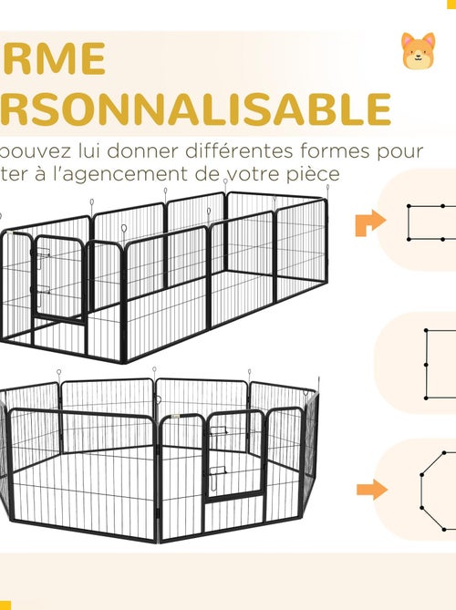 Parc enclos modulable 8 panneaux - porte - acier époxy noir - Kiabi