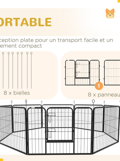 Parc enclos modulable 8 panneaux - porte - acier époxy noir - Kiabi