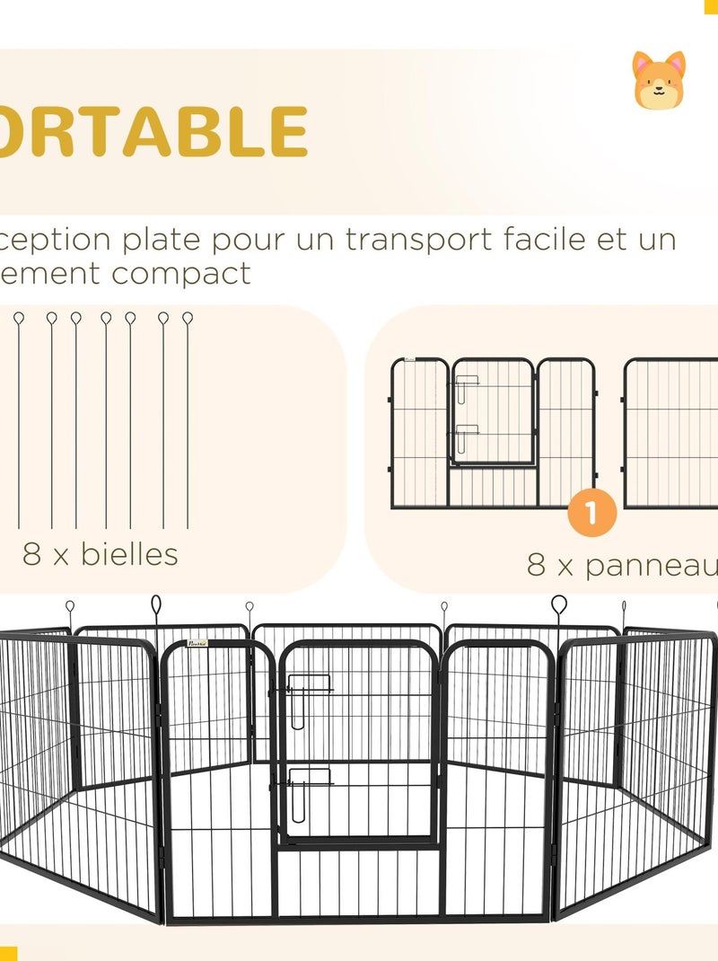 Parc enclos modulable 8 panneaux - porte - acier époxy noir Noir - Kiabi