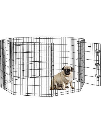 Parc enclos modulable chien - porte verrouillable, 8 panneaux 61 x 91 cm - métal noir