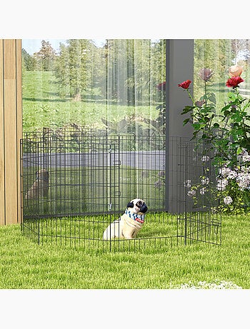 Parc enclos modulable chien - porte verrouillable, 8 panneaux 61 x 91 cm - métal noir