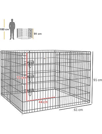 Parc enclos modulable chien - porte verrouillable, 8 panneaux 61 x 91 cm - métal noir