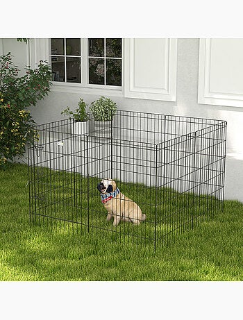 Parc enclos modulable chien - porte verrouillable, 8 panneaux 61 x 91 cm - métal noir
