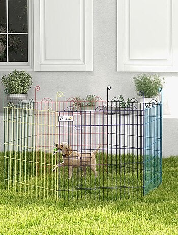 Parc enclos modulable pour chien animaux porte métal multicolore