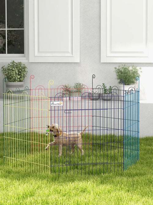 Parc enclos modulable pour chien animaux porte métal multicolore - Kiabi Parc enclos modulable pour chien animaux porte métal multicolore - Kiabi