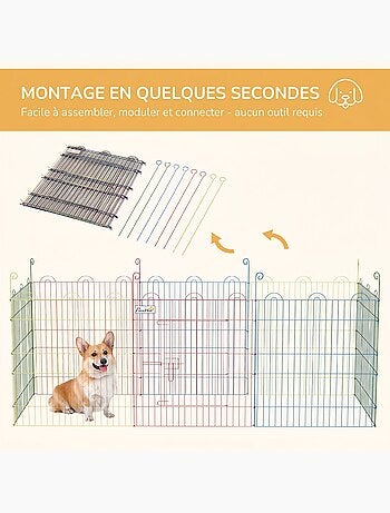 Parc enclos modulable pour chien animaux porte métal multicolore