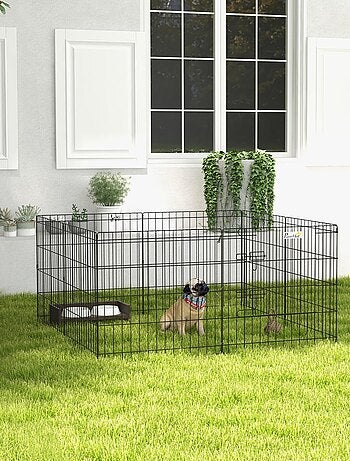 Parc enclos modulable pour chien animaux porte métal noir
