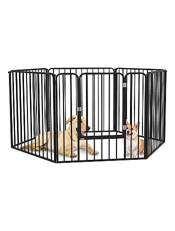 Parc enclos modulable pour chien porte 6 panneaux noir