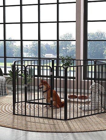 Parc enclos modulable pour chien porte 6 panneaux noir