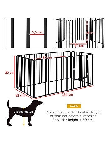 Parc enclos modulable pour chien porte 6 panneaux noir