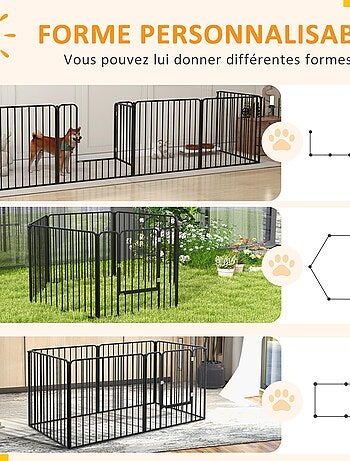 Parc enclos modulable pour chien porte 6 panneaux noir