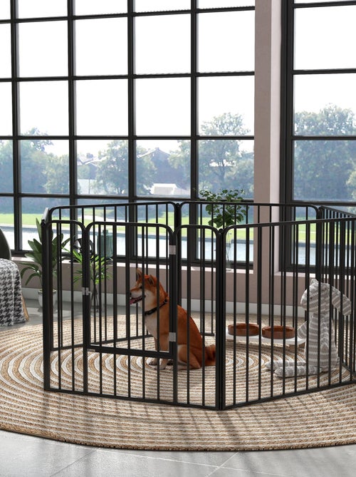 Parc enclos modulable pour chien porte 6 panneaux noir - Kiabi Parc enclos modulable pour chien porte 6 panneaux noir - Kiabi