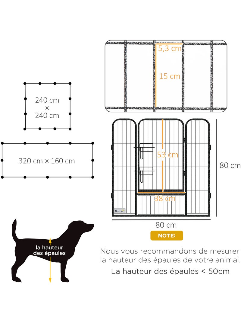 Parc enclos modulable verrouillable dim. Carrées totales 240 x 240 cm acier époxy Gris - Kiabi