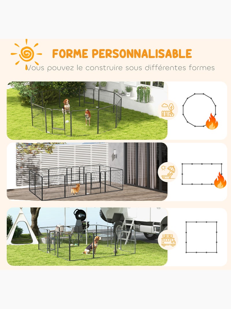Parc enclos modulable verrouillable dim. Carrées totales 240 x 240 cm acier époxy Gris - Kiabi