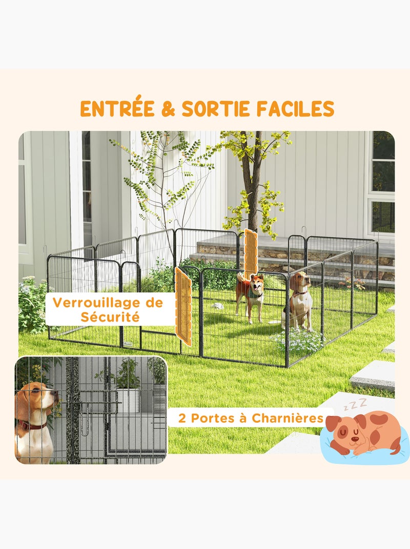 Parc enclos modulable verrouillable dim. Carrées totales 240 x 240 cm acier époxy Gris - Kiabi