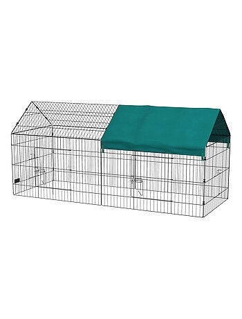 Parc enclos petits animaux - tout équipé - acier noir polyester vert