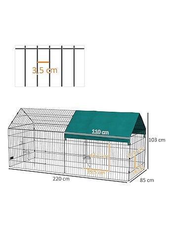 Parc enclos petits animaux - tout équipé - acier noir polyester vert