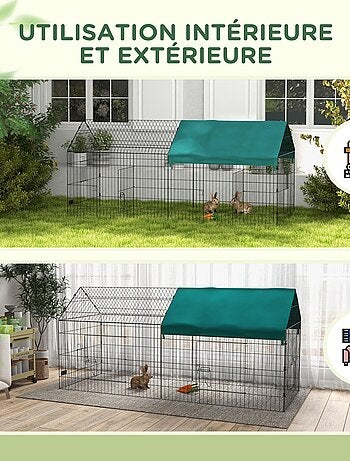 Parc enclos petits animaux - tout équipé - acier noir polyester vert