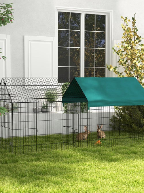 Parc enclos petits animaux - tout équipé - acier noir polyester vert - Kiabi