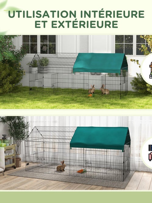 Parc enclos petits animaux - tout équipé - acier noir polyester vert - Kiabi
