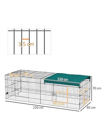 Parc enclos petits animaux - tout équipé - acier noir polyester vert