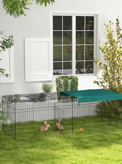 Parc enclos petits animaux - tout équipé - acier noir polyester vert - Kiabi
