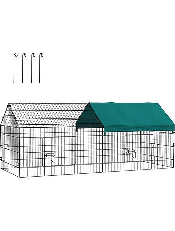 Parc enclos petits animaux - tout équipé - acier noir polyester vert