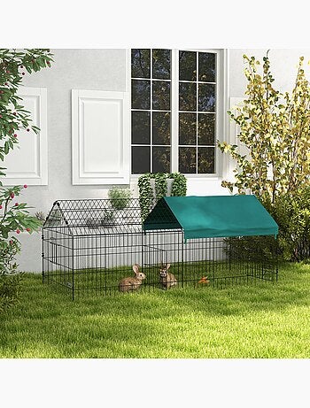 Parc enclos petits animaux - tout équipé - acier noir polyester vert