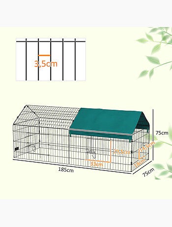 Parc enclos petits animaux - tout équipé - acier noir polyester vert