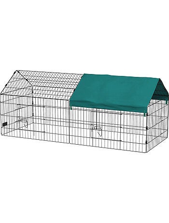 Parc enclos petits animaux - tout équipé - acier noir polyester vert