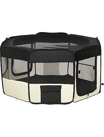 Parc enclos pliable chien chat - ø 120 x 58h cm - crème noir