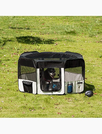 Parc enclos pliable chien chat - ø 120 x 58h cm - crème noir