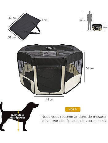 Parc enclos pliable chien chat - ø 120 x 58h cm - crème noir
