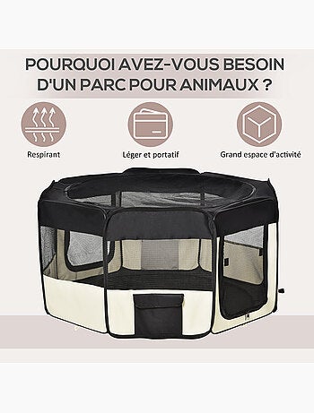 Parc enclos pliable chien chat - ø 120 x 58h cm - crème noir