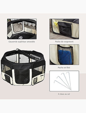Parc enclos pliable chien chat - ø 120 x 58h cm - crème noir