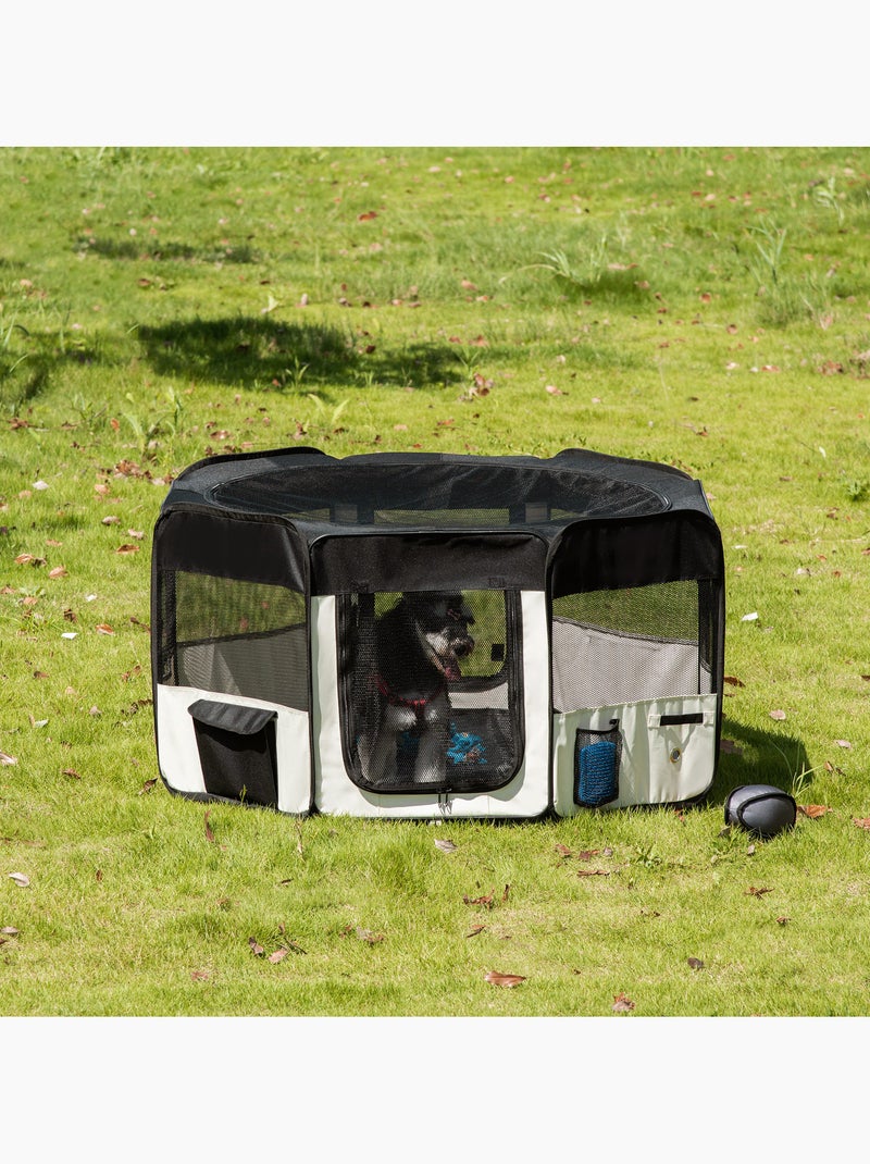 Parc enclos pliable chien chat - ø 120 x 58h cm - crème noir Noir - Kiabi