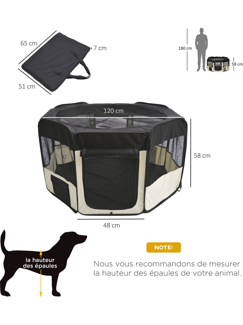 Parc enclos pliable chien chat - ø 120 x 58h cm - crème noir Noir - Kiabi