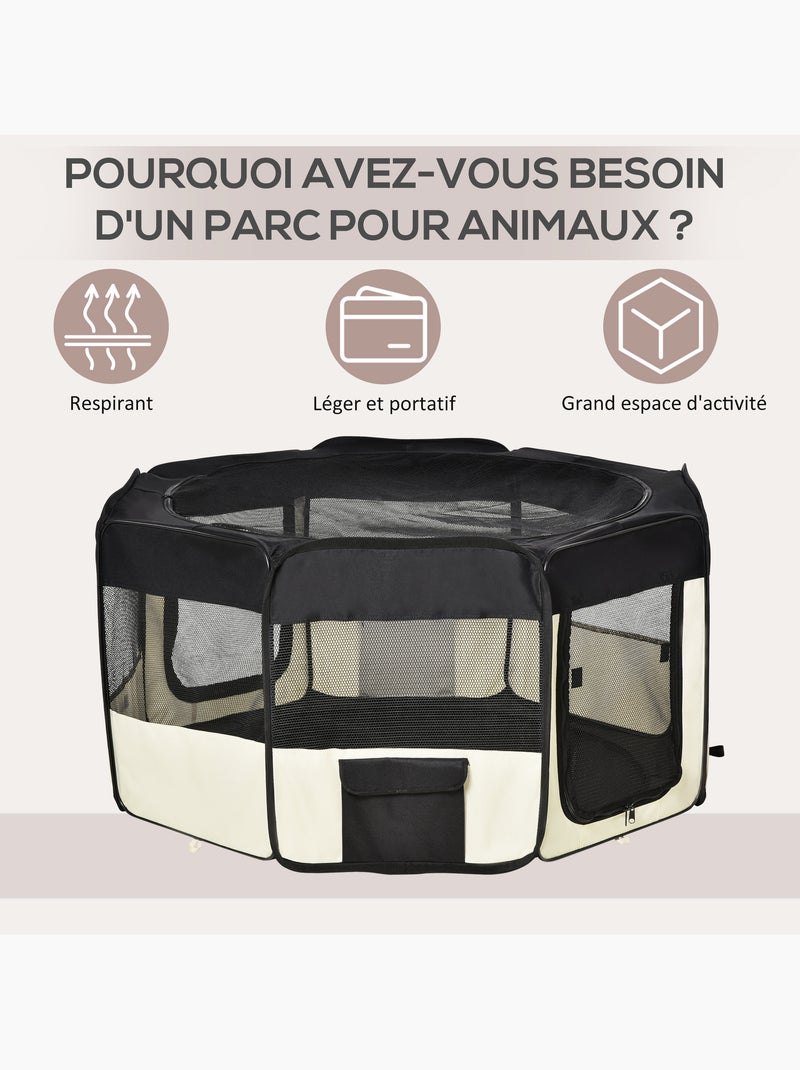 Parc enclos pliable chien chat - ø 120 x 58h cm - crème noir Noir - Kiabi