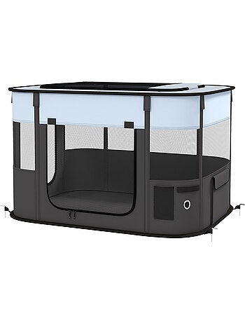 Parc pliable pour chien en tissu oxford - fenêtres, portes, sac rangement - gris noir