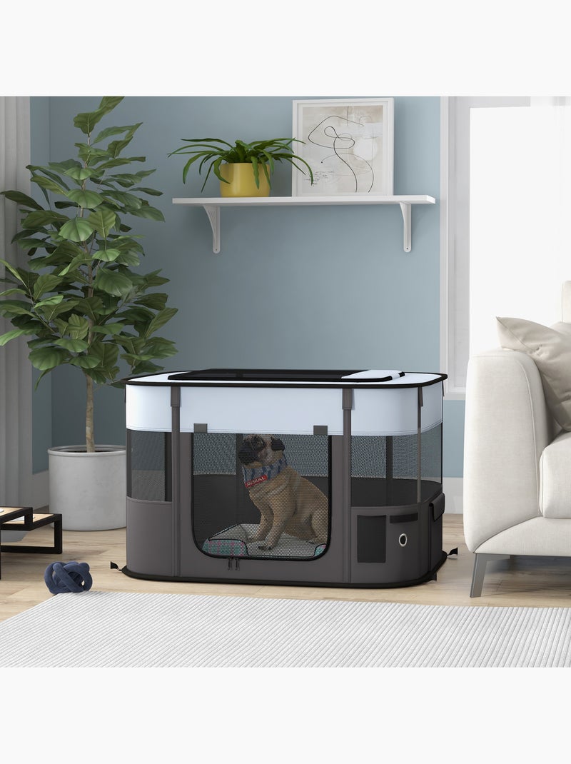 Parc pliable pour chien en tissu oxford - fenêtres, portes, sac rangement - gris noir Gris - Kiabi